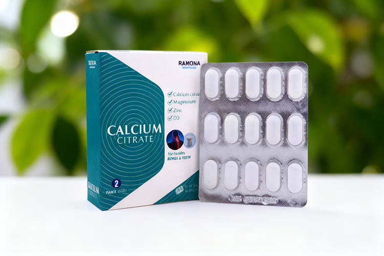 قرص کلسیم سیترات رامونا روی سطح سفید